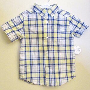 NWT! The Children's Place Boys Short Sleeve Shirt, Blue&Yellow Plaid, Size 2T